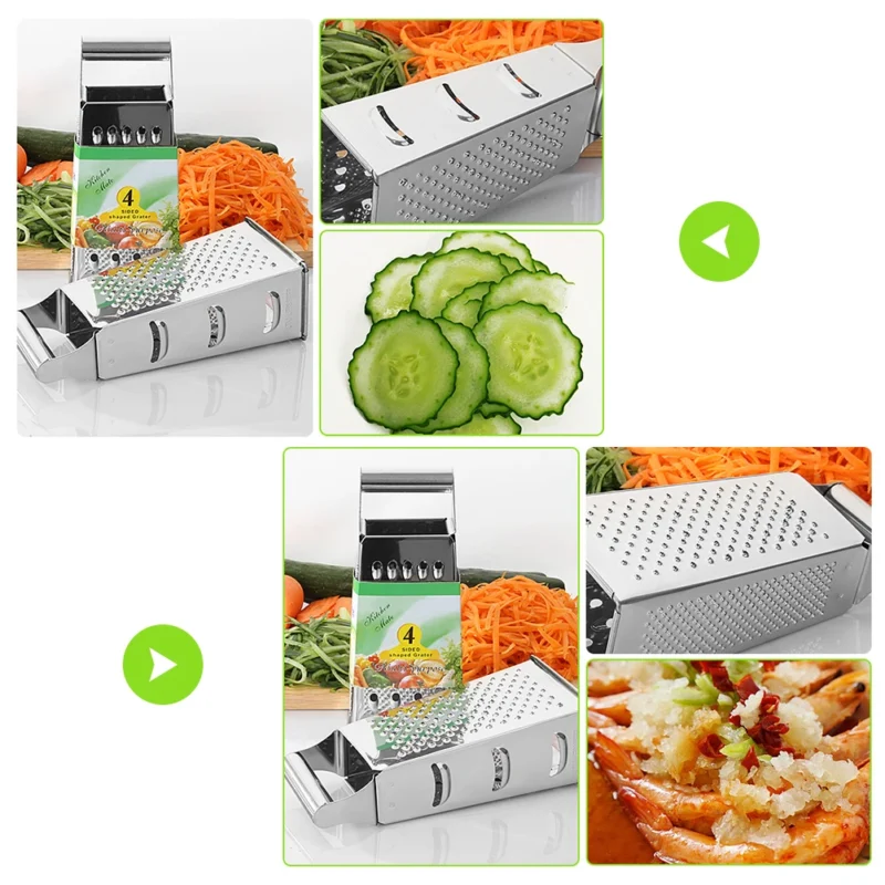 Stainless Steel 4 Sided Blades Household Box Grater Container Multipurpose Vegetables Cutter Kitchen Tools Manual Cheese Slicer - Image 3