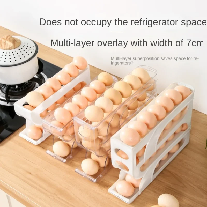 Large Capacity Automatic Egg Roller Household Four Tier Refrigerator Egg Storage Box Space Saving Kitchen Dedicated - Image 8