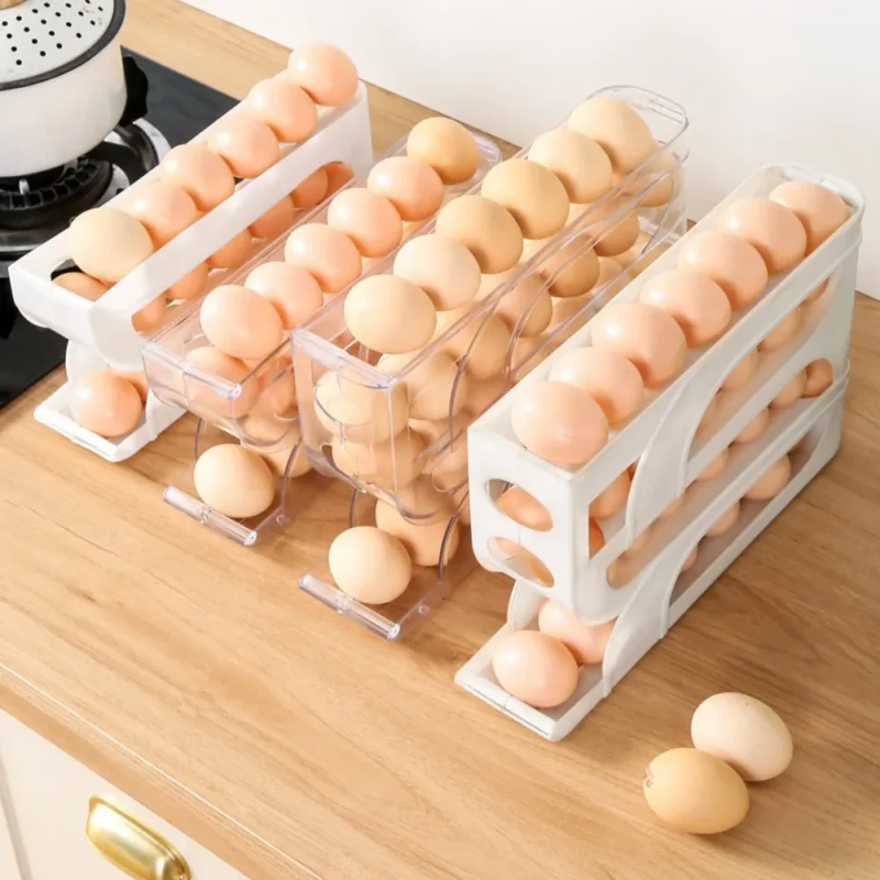 Large Capacity Automatic Egg Roller Household Four Tier Refrigerator Egg Storage Box Space Saving Kitchen Dedicated - Image 2