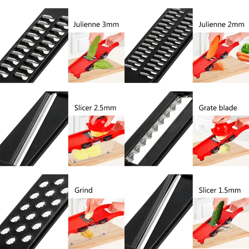 HILIFE Cooking Tool Sets Kitchen Gadget Vegetable Mandoline Slicer Multi-function Grater Fruit Cutter 6 Blades Slicer - Image 8