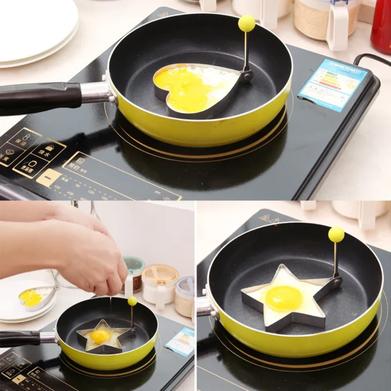 5Pcs Stainless Steel Eggs Rings Mold With Handle,Round Non-stick Pancake Omelette Mold For Griddle,Egg Shaper Home Kitchen Items - Image 9