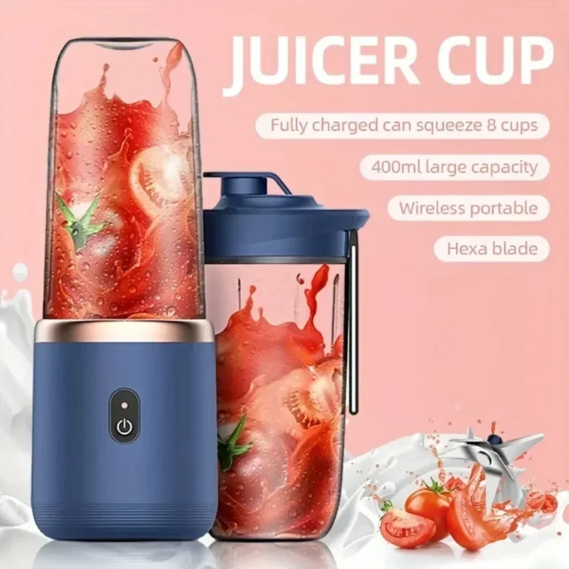 Portable Fruit Mixers Juicers Double Cup Fruit Juice Blenders Summer Electric Juicer USB 6 Blades Juicer Cup Machine for Kitchen - Image 12